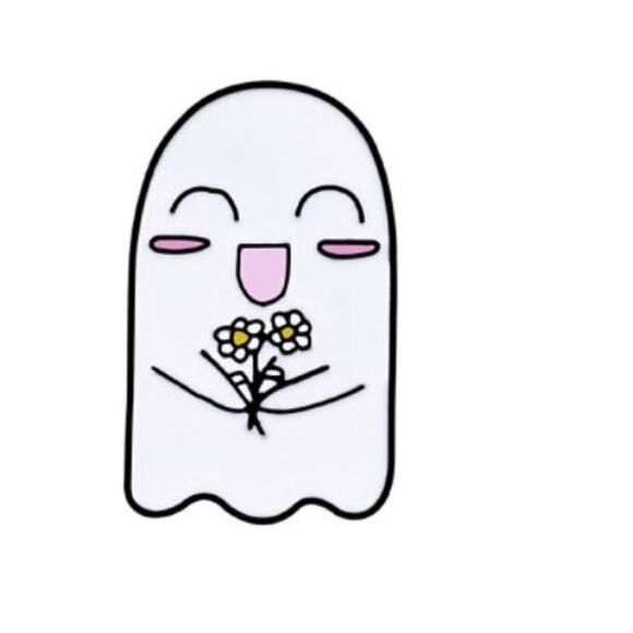 Ghost Holding Flowers Pin Brooch Halloween - Picture 1 of 1